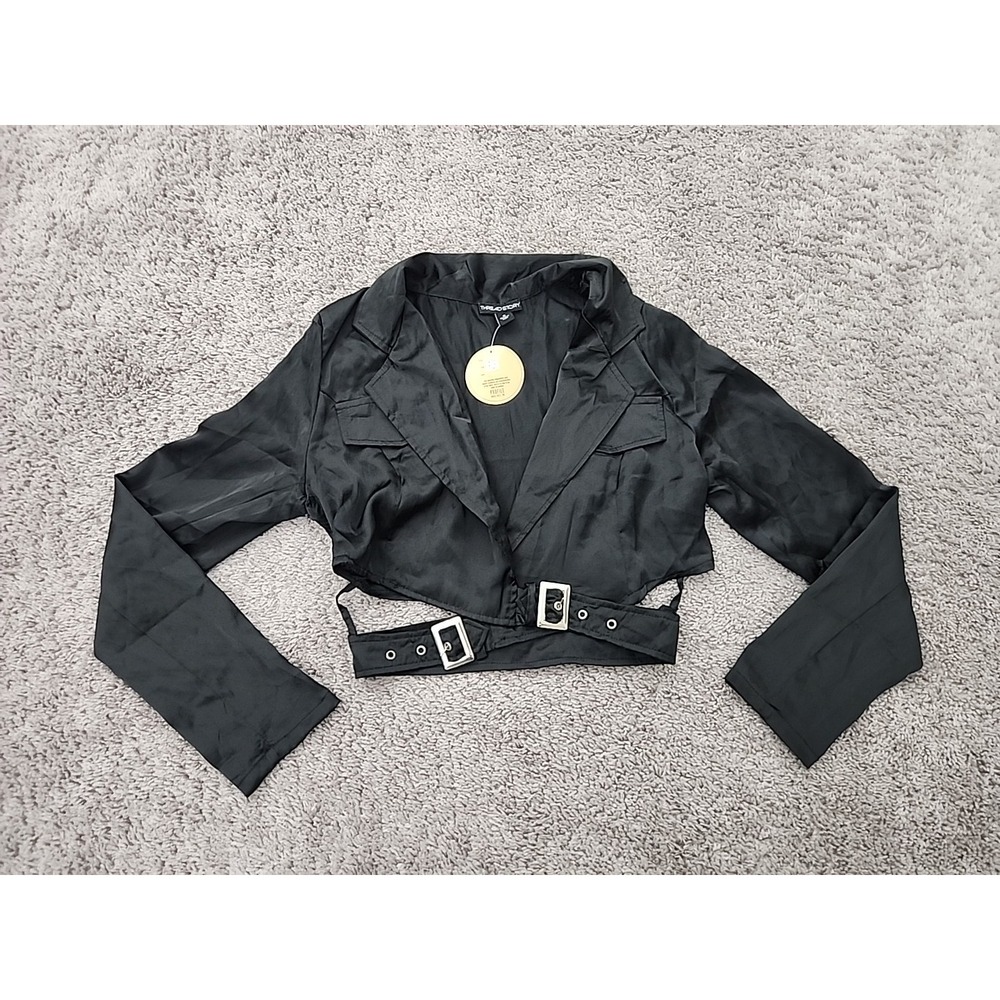 Thread Story Blazer Jacket Womens M Black NWOT Cropped Buckle Edgy Streetwear